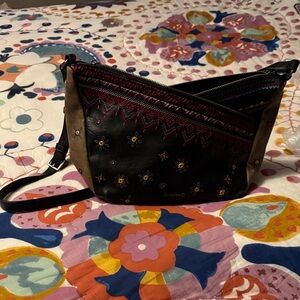 Desigual Black and Brown Crossbody Bag with Colorful Embroidery